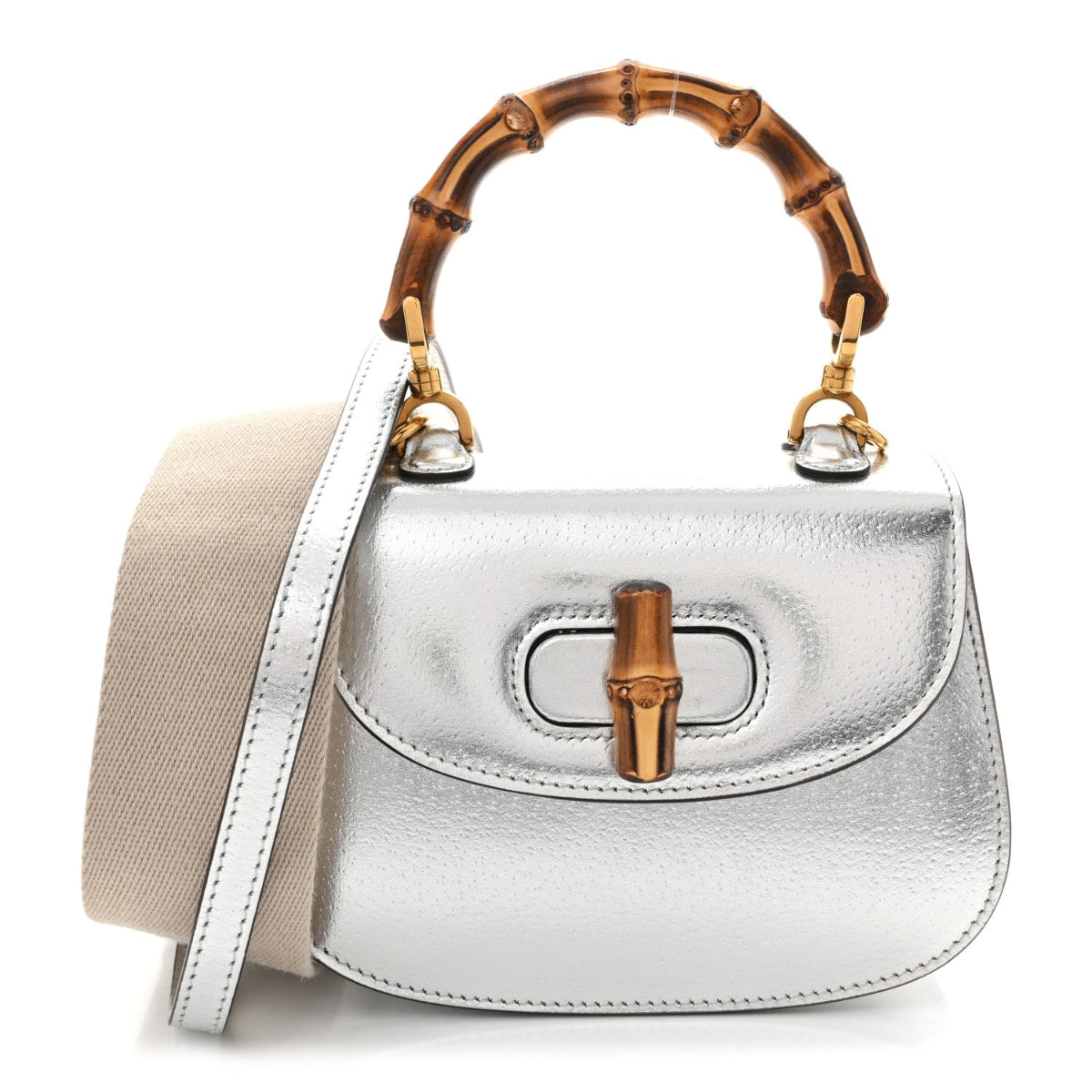 Boarded Dyana Lux Calfskin Mini Bamboo 1947 Top Handle Bag Silver