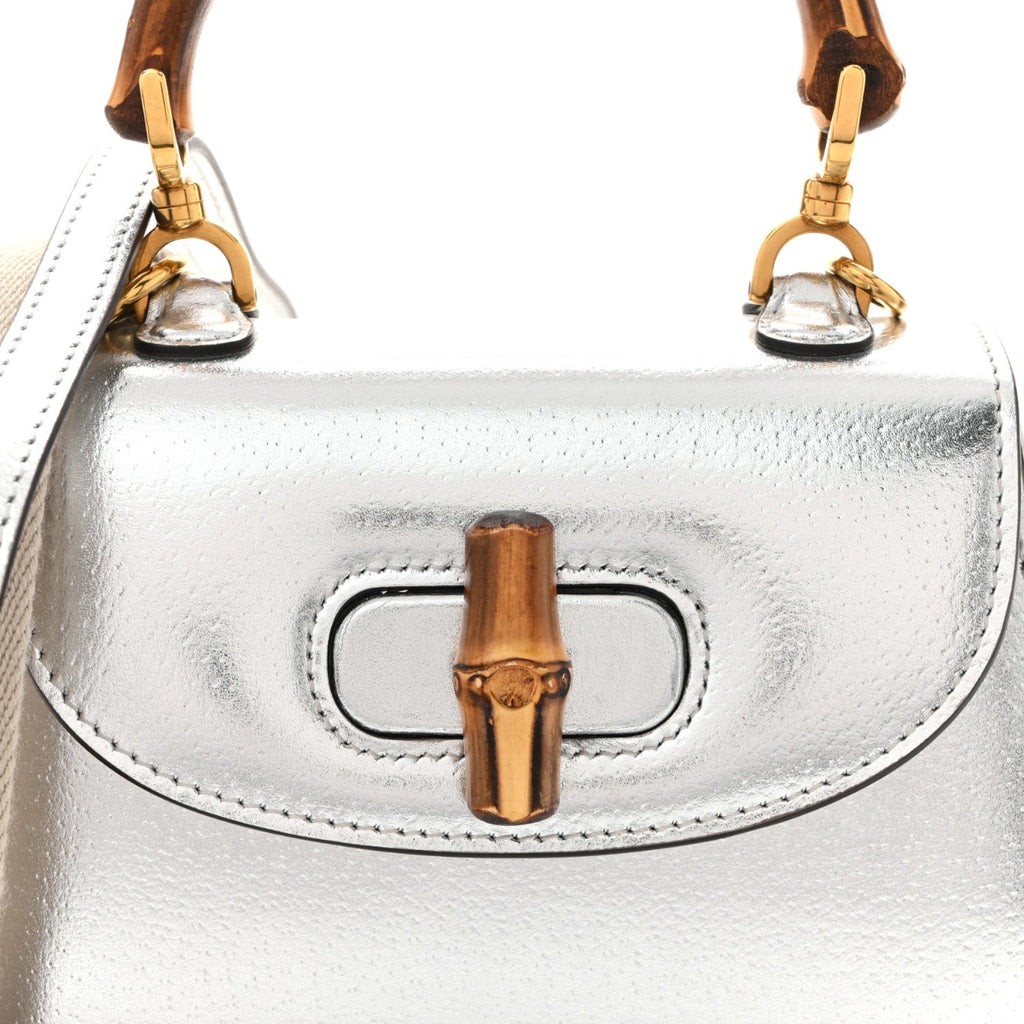 Boarded Dyana Lux Calfskin Mini Bamboo 1947 Top Handle Bag Silver