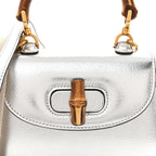 Boarded Dyana Lux Calfskin Mini Bamboo 1947 Top Handle Bag Silver
