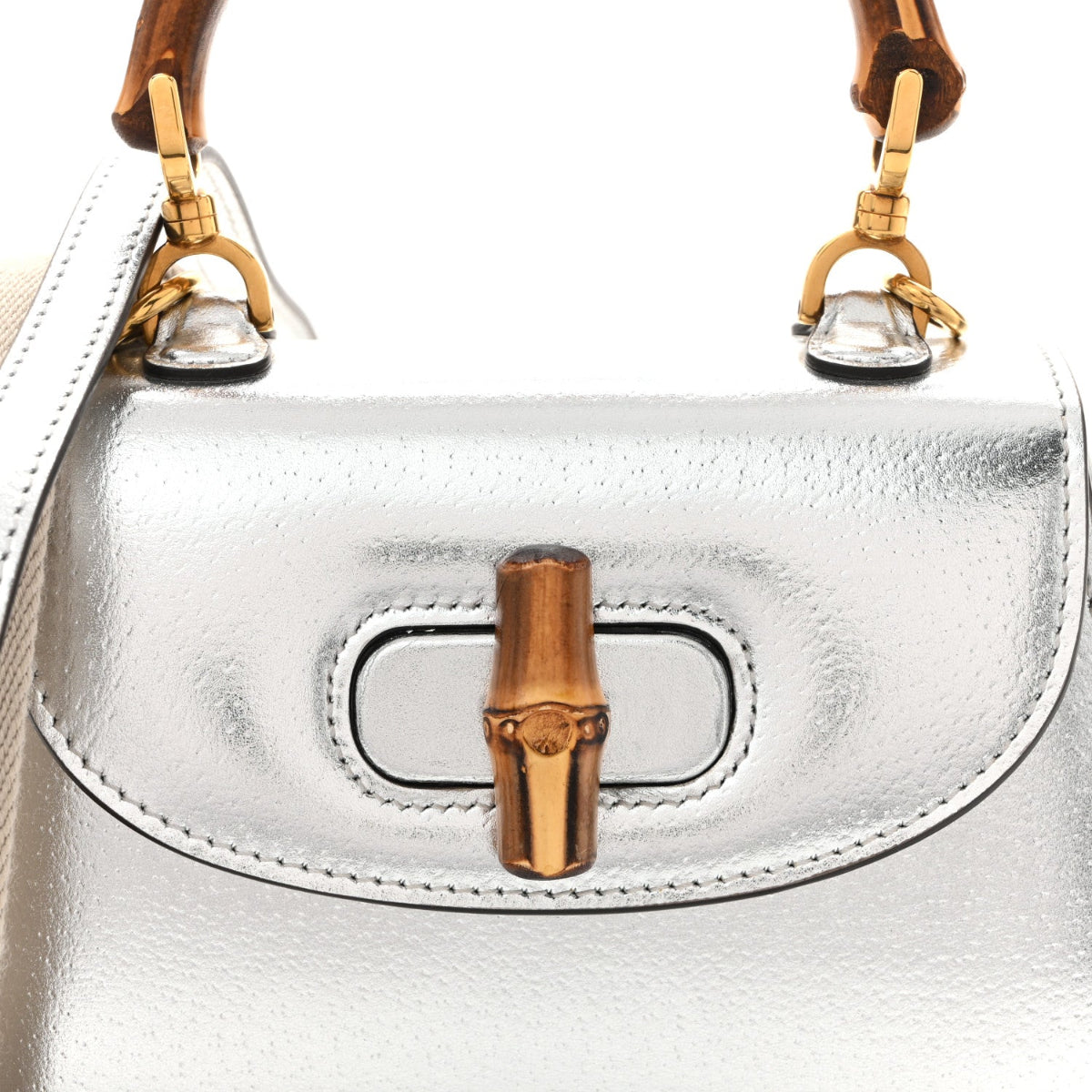 Boarded Dyana Lux Calfskin Mini Bamboo 1947 Top Handle Bag Silver