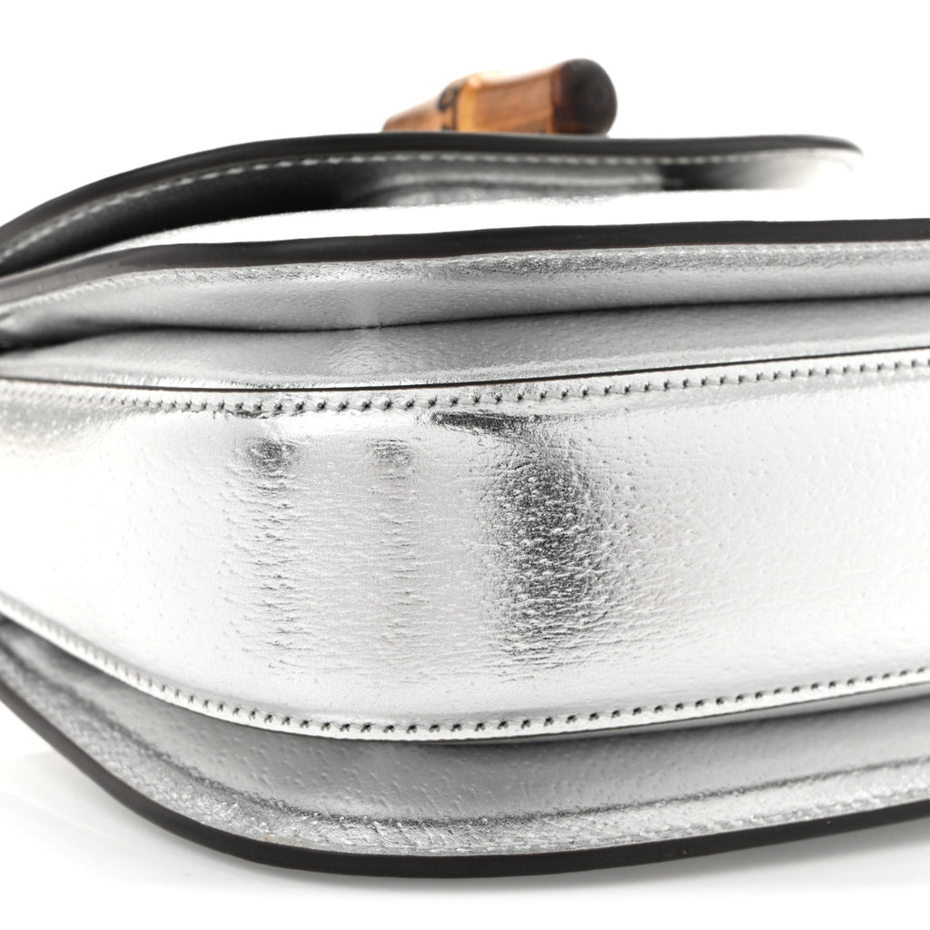 Boarded Dyana Lux Calfskin Mini Bamboo 1947 Top Handle Bag Silver