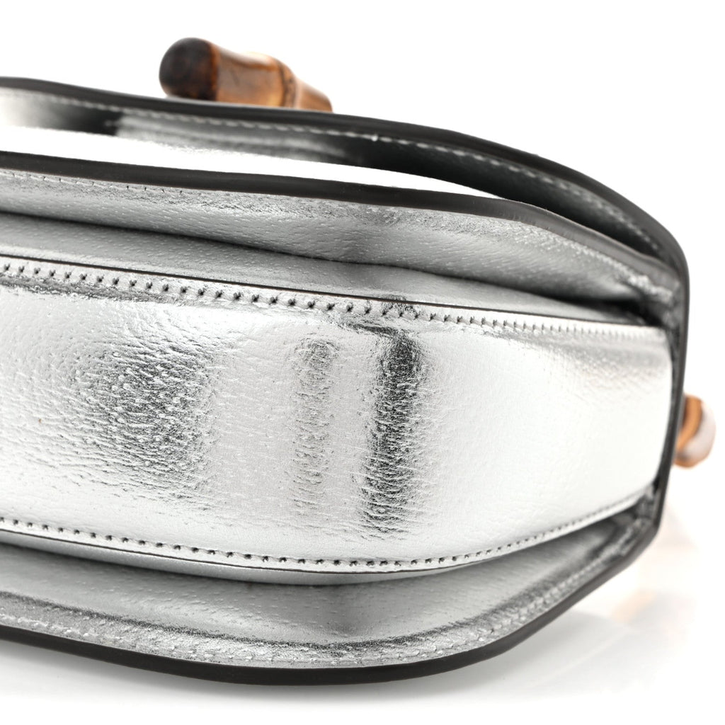 Boarded Dyana Lux Calfskin Mini Bamboo 1947 Top Handle Bag Silver