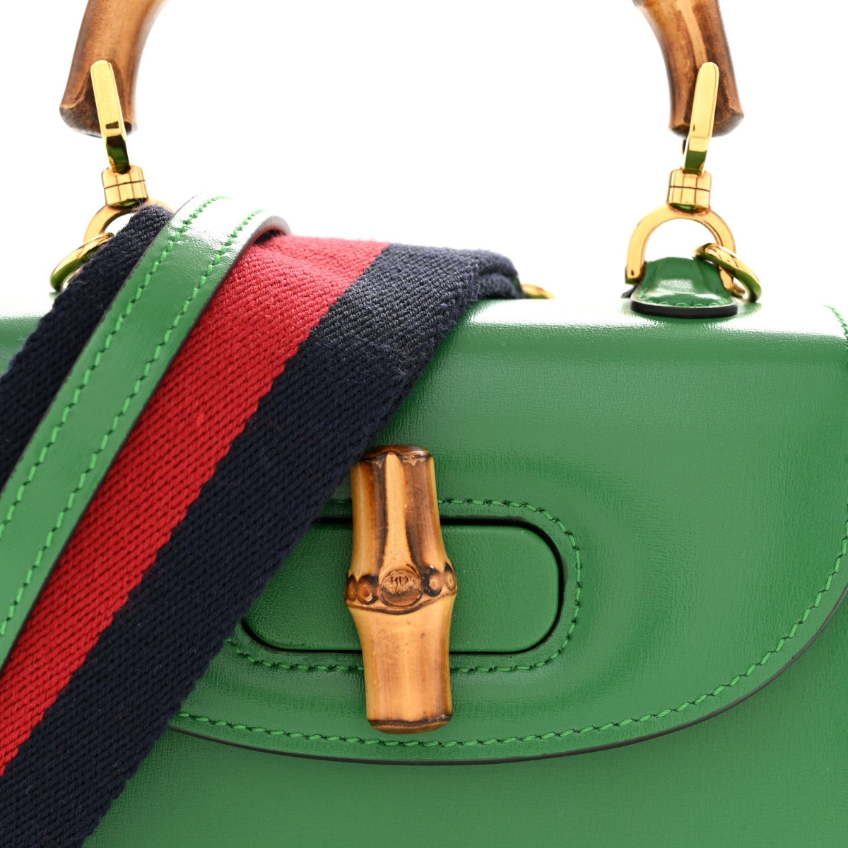 Boarded Dyana Lux Calfskin Web Mini Bamboo 1947 Top Handle Bag Spring Green