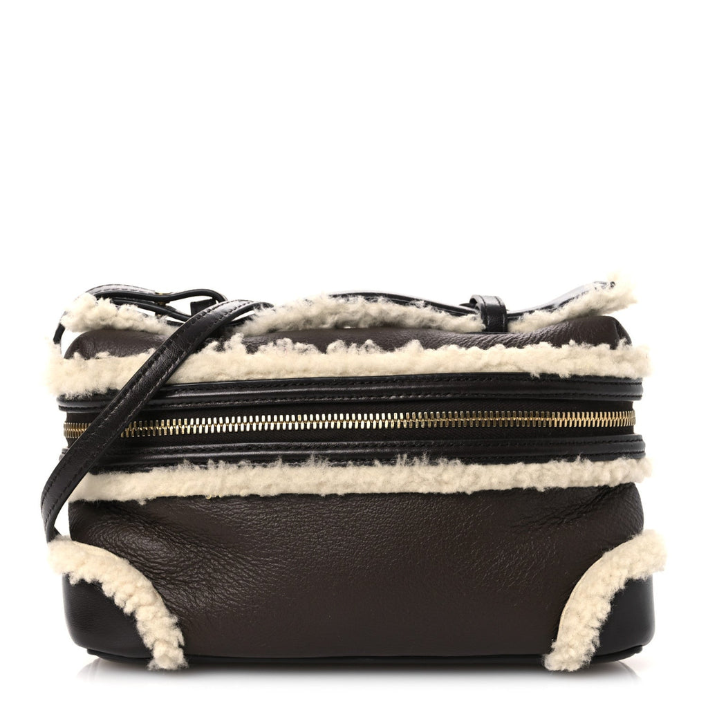 Calfskin Shearling Bang Bang Vanity Case Light Brown Teddy