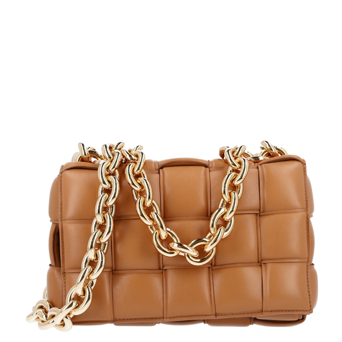 Lambskin Maxi Intreccio Padded Chain Cassette Crossbody Bag Caramel