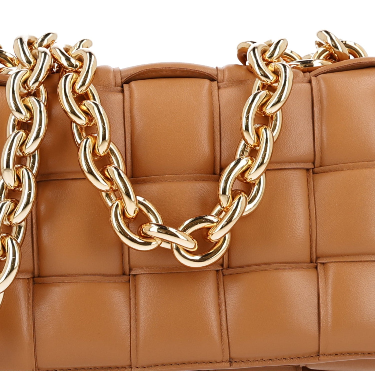 Lambskin Maxi Intreccio Padded Chain Cassette Crossbody Bag Caramel