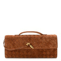 Suede Intrecciato Long Andiamo Top Handle Clutch Amber