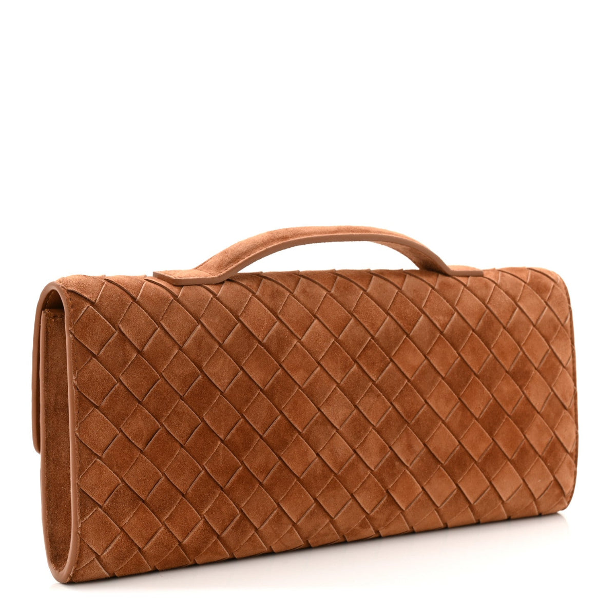 Suede Intrecciato Long Andiamo Top Handle Clutch Amber