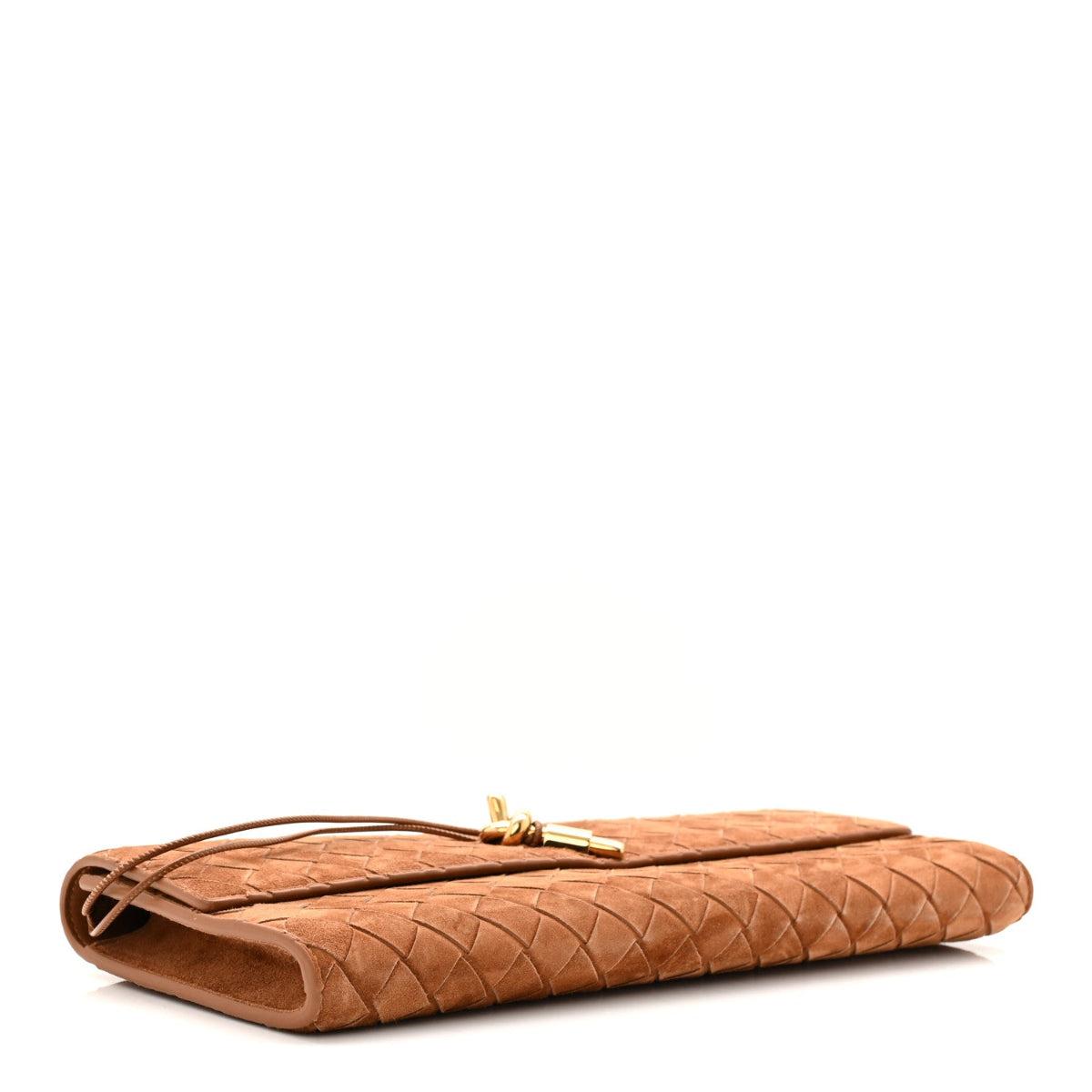 Suede Intrecciato Long Andiamo Top Handle Clutch Amber