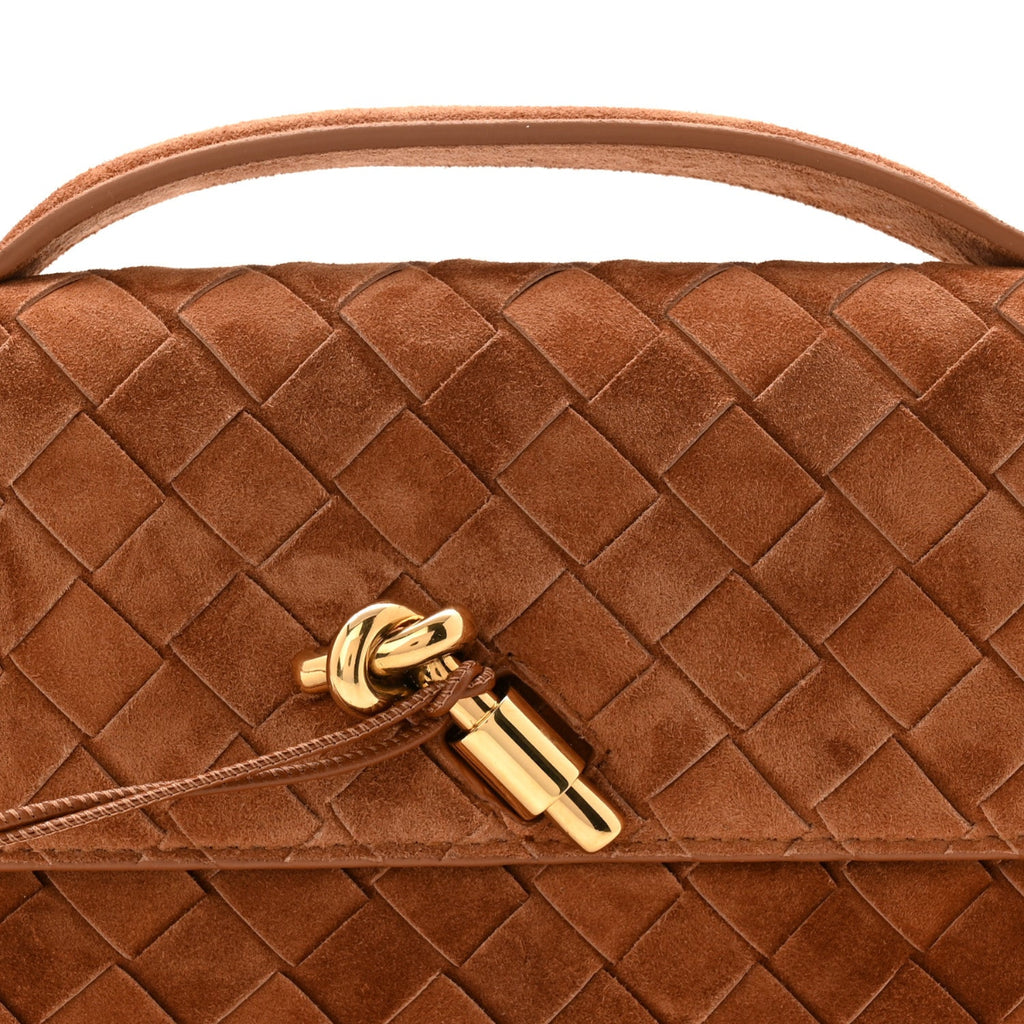 Suede Intrecciato Long Andiamo Top Handle Clutch Amber