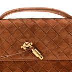 Suede Intrecciato Long Andiamo Top Handle Clutch Amber