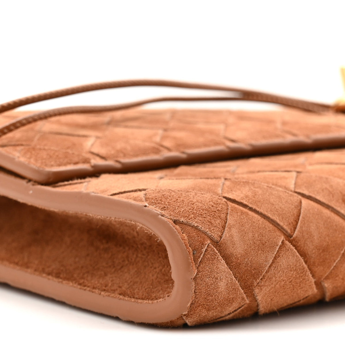 Suede Intrecciato Long Andiamo Top Handle Clutch Amber
