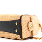 Braided Raffia Calfskin Quilted Mini Chanel 25 Handbag Beige Black