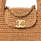 Braided Raffia Nano Kelly Flap Bag Dark Beige