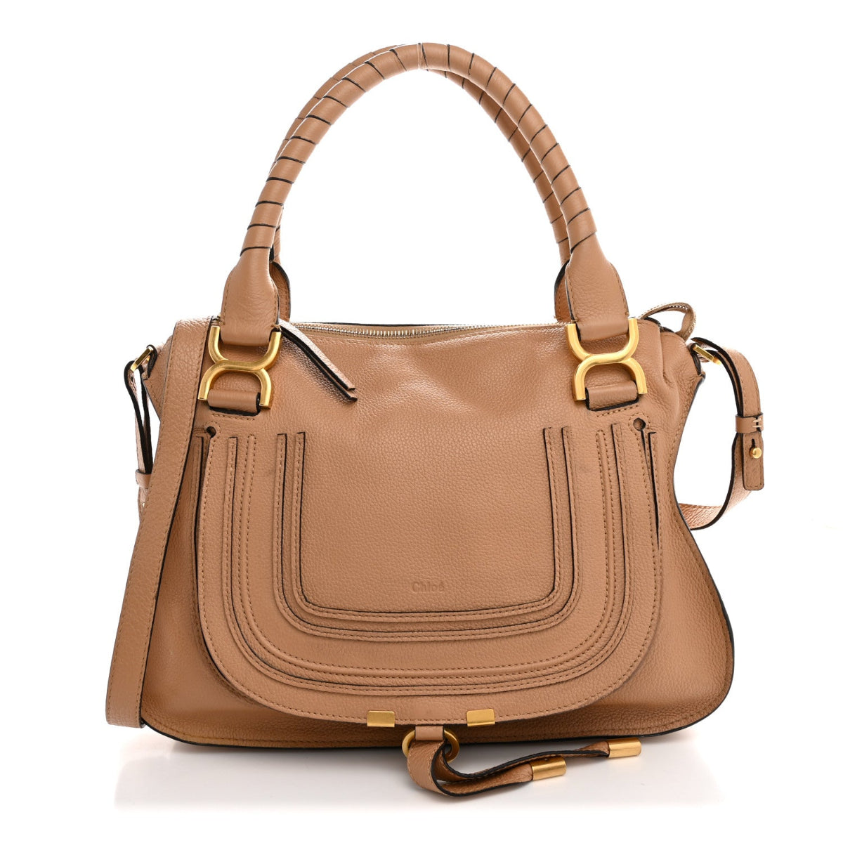 Calfskin Braided Medium Marcie Double Carry Light Tan
