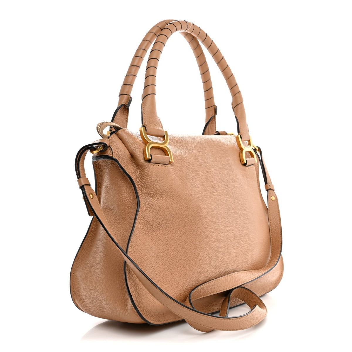 Calfskin Braided Medium Marcie Double Carry Light Tan