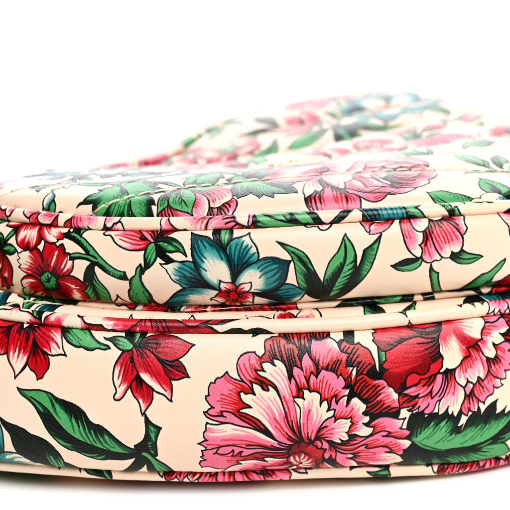 Calfskin Brit Roses Print Matelasse Diagonal Mini Interlocking G Heart Shoulder Bag Multicolor