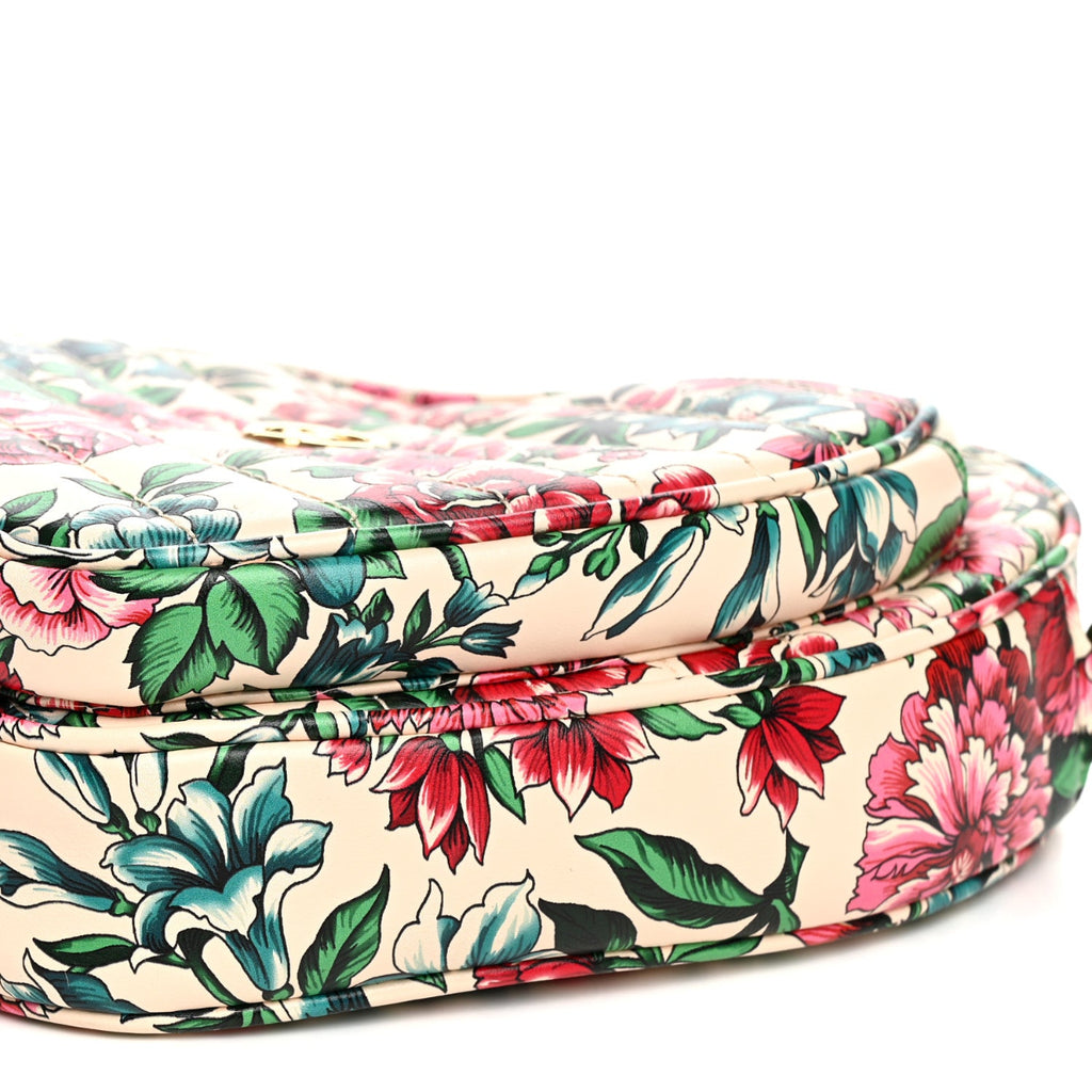 Calfskin Brit Roses Print Matelasse Diagonal Mini Interlocking G Heart Shoulder Bag Multicolor