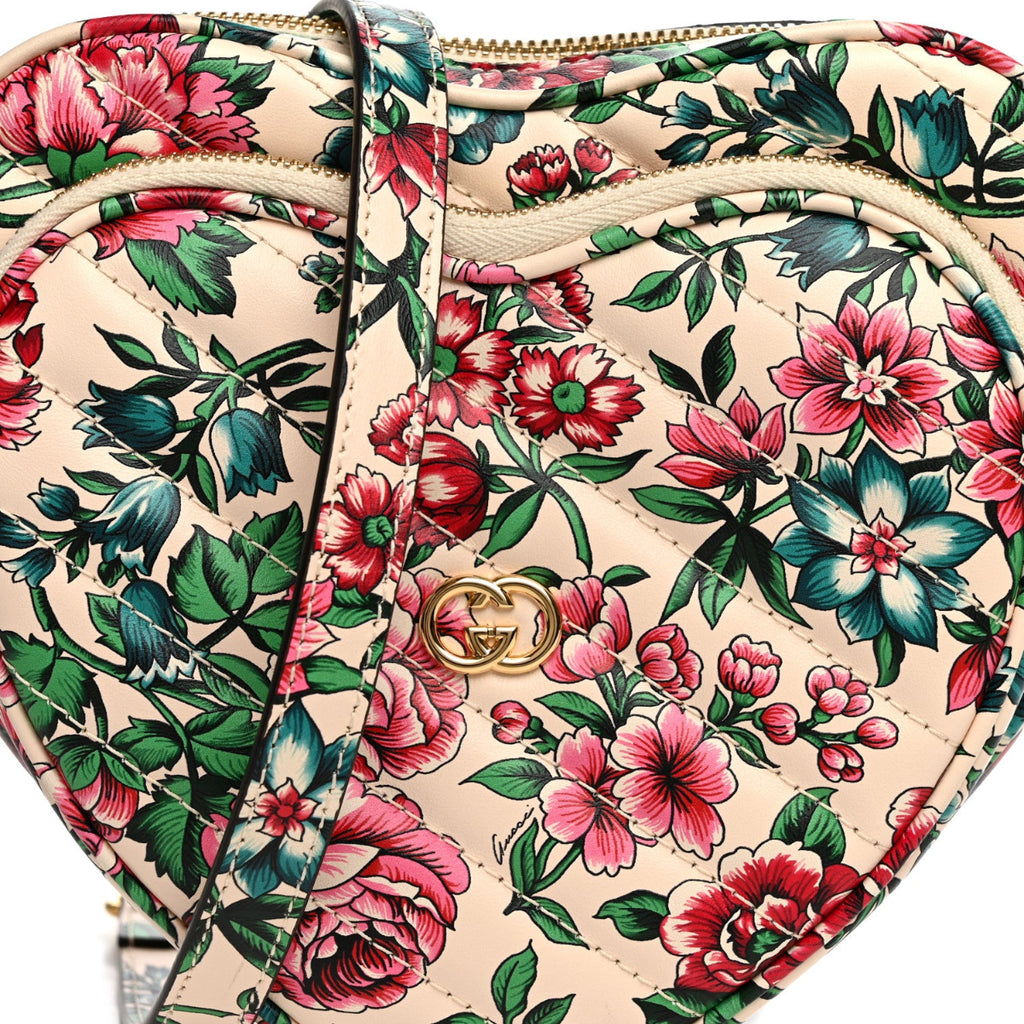 Calfskin Brit Roses Print Matelasse Diagonal Mini Interlocking G Heart Shoulder Bag Multicolor