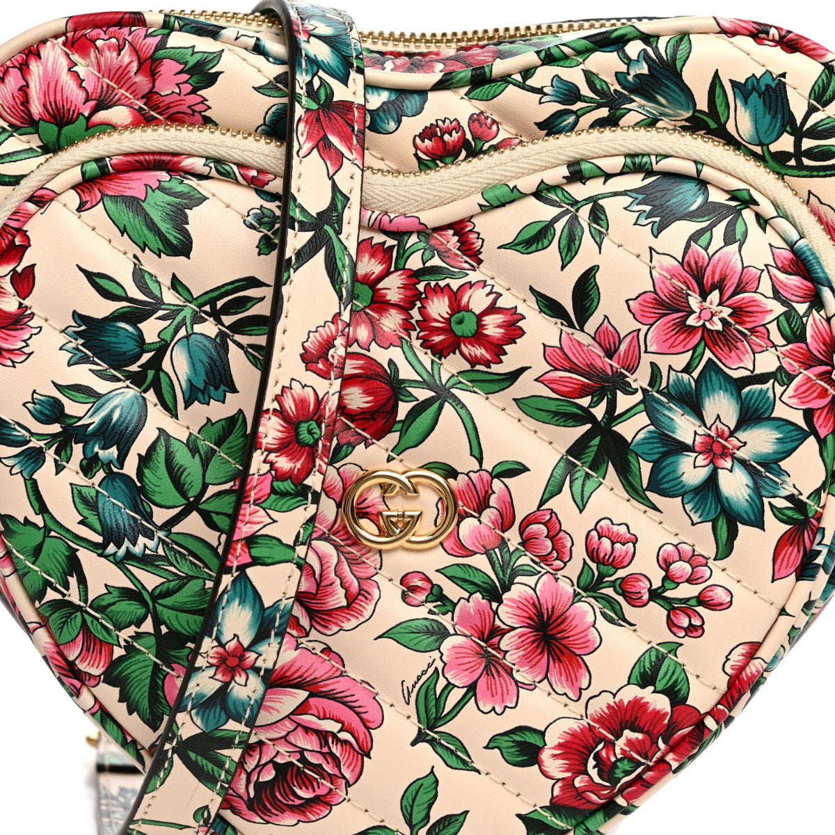Calfskin Brit Roses Print Matelasse Diagonal Mini Interlocking G Heart Shoulder Bag Multicolor