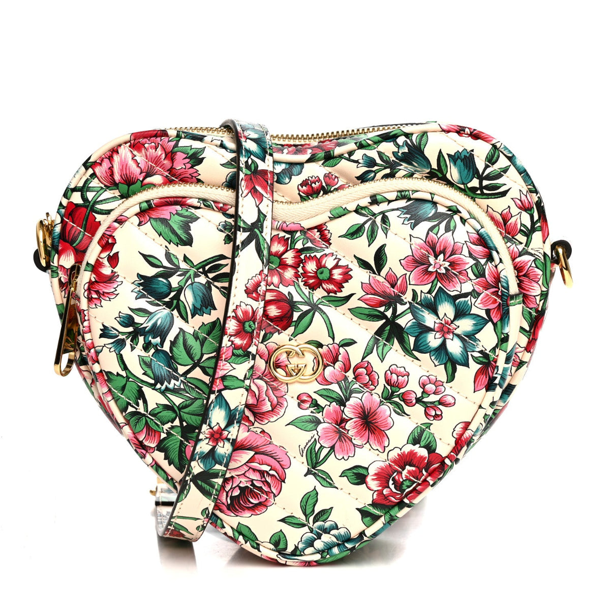 Calfskin Brit Roses Print Matelasse Diagonal Mini Interlocking G Heart Shoulder Bag Multicolor