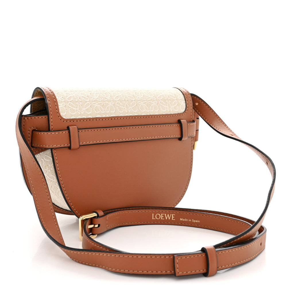Calfskin Canvas Anagram Mini Gate Dual Bag Ecru Tan