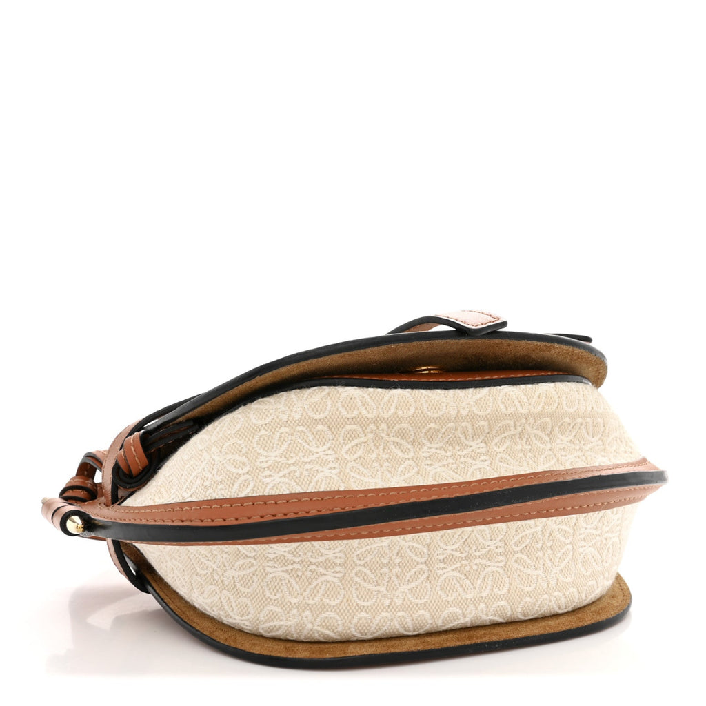 Calfskin Canvas Anagram Mini Gate Dual Bag Ecru Tan