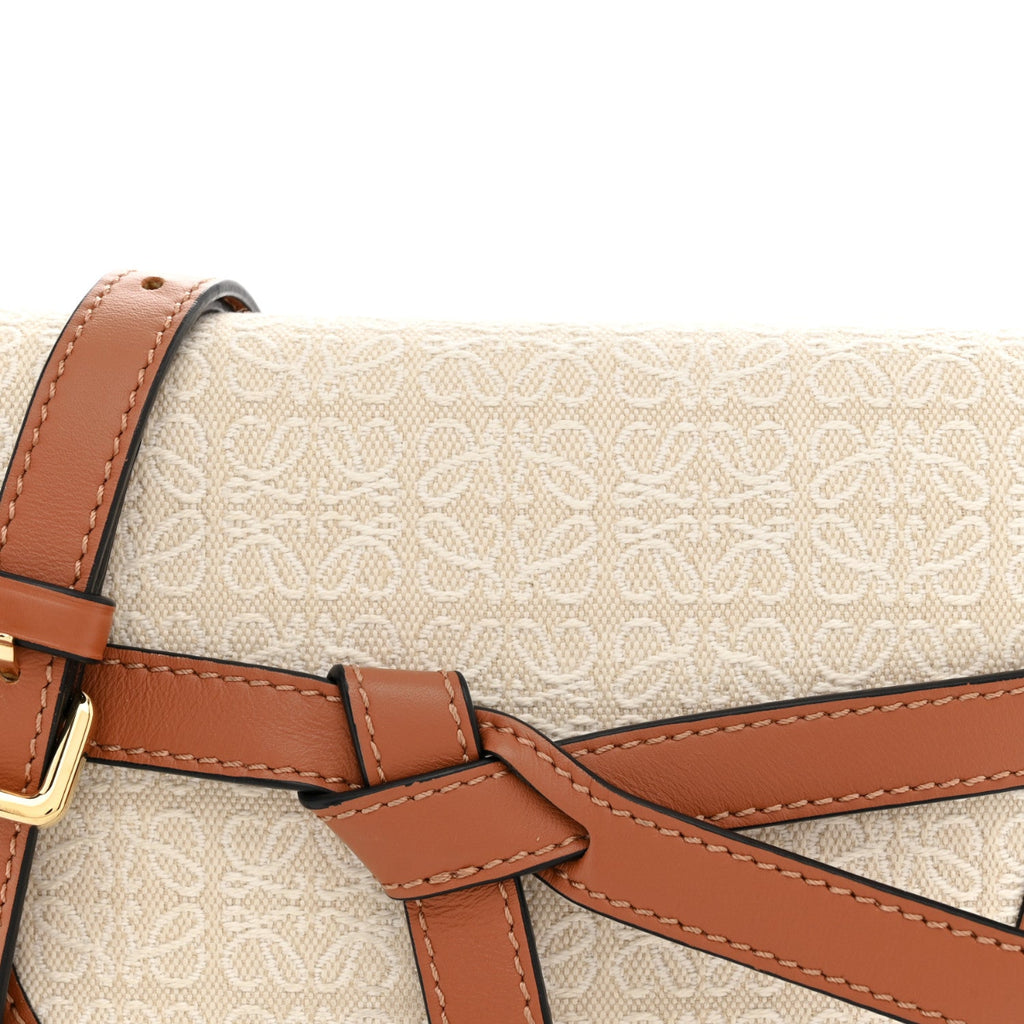 Calfskin Canvas Anagram Mini Gate Dual Bag Ecru Tan