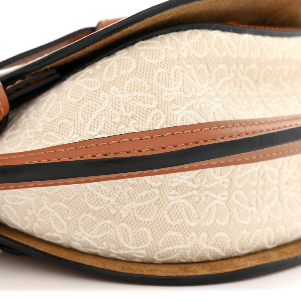 Calfskin Canvas Anagram Mini Gate Dual Bag Ecru Tan