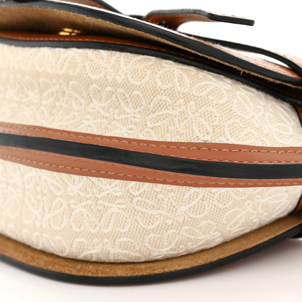 Calfskin Canvas Anagram Mini Gate Dual Bag Ecru Tan