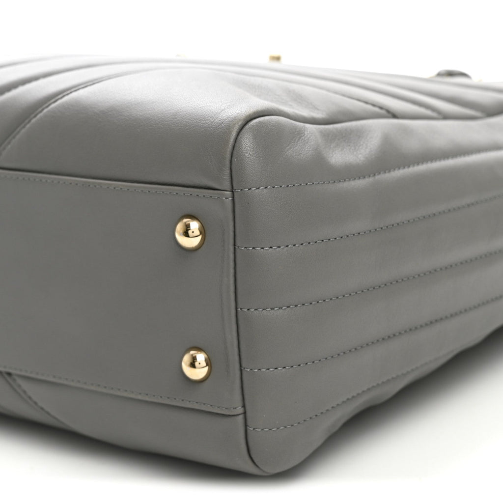 Calfskin Chevron Quilted Statement Shopping Tote Grey