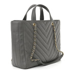 Calfskin Chevron Quilted Statement Shopping Tote Grey