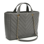 Calfskin Chevron Quilted Statement Shopping Tote Grey