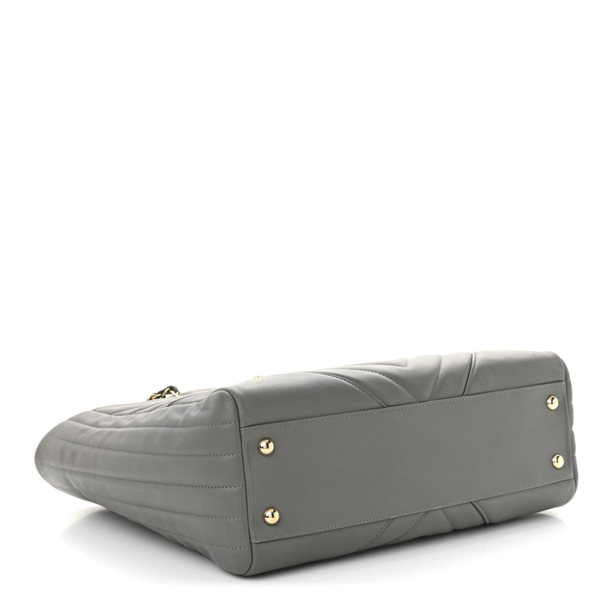 Calfskin Chevron Quilted Statement Shopping Tote Grey
