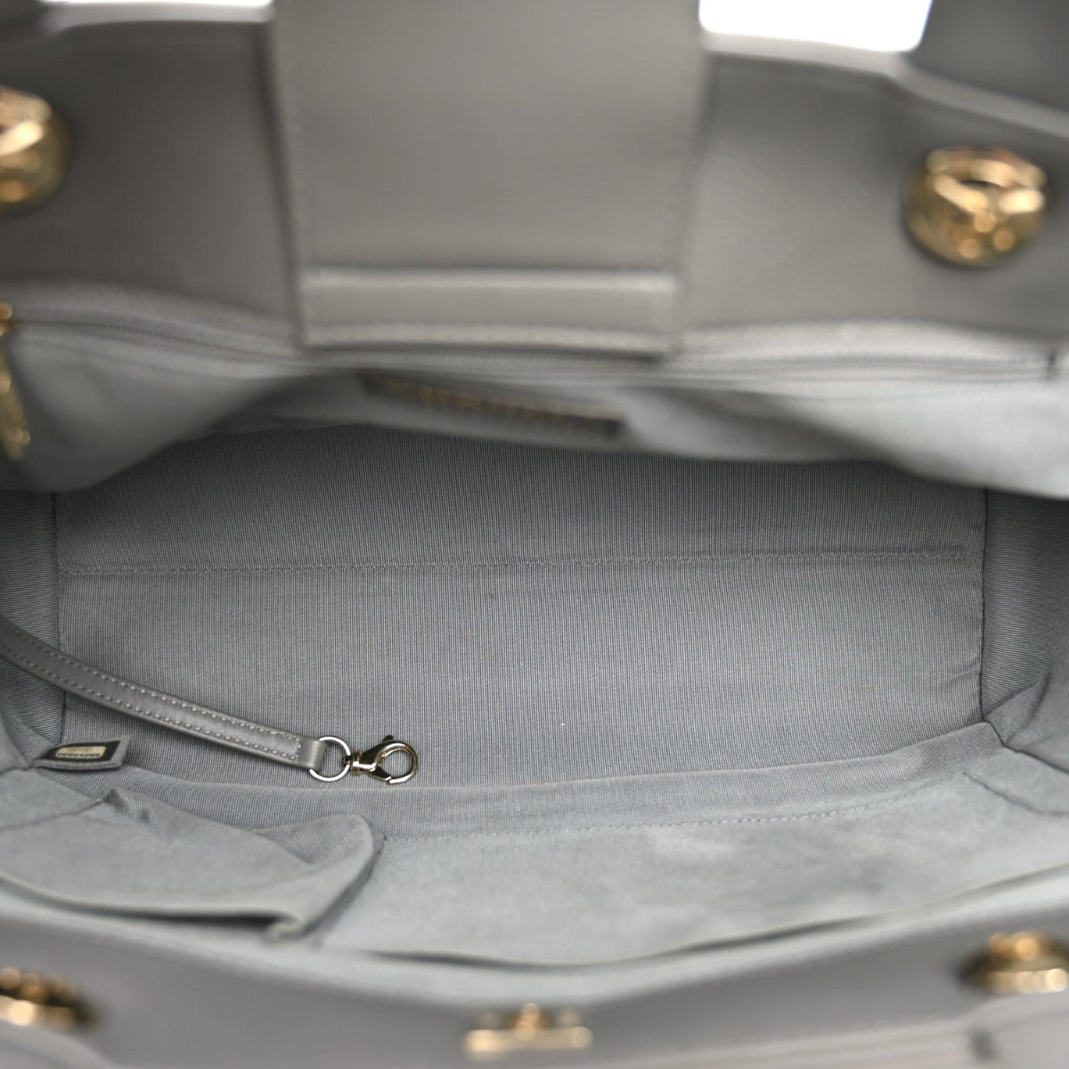 Calfskin Chevron Quilted Statement Shopping Tote Grey