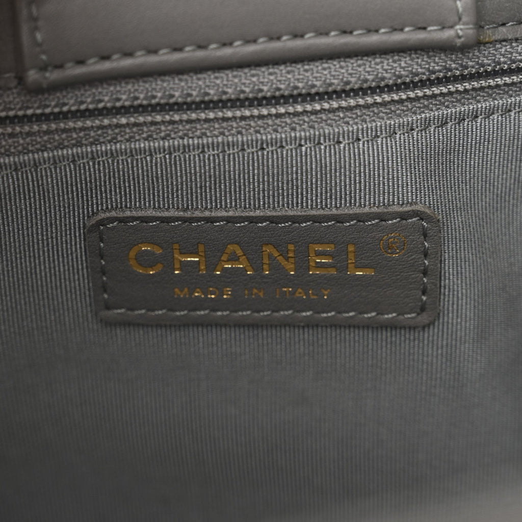 Calfskin Chevron Quilted Statement Shopping Tote Grey