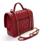 Calfskin Chevron Quilted Top Handle Flap Red