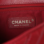 Calfskin Chevron Quilted Top Handle Flap Red