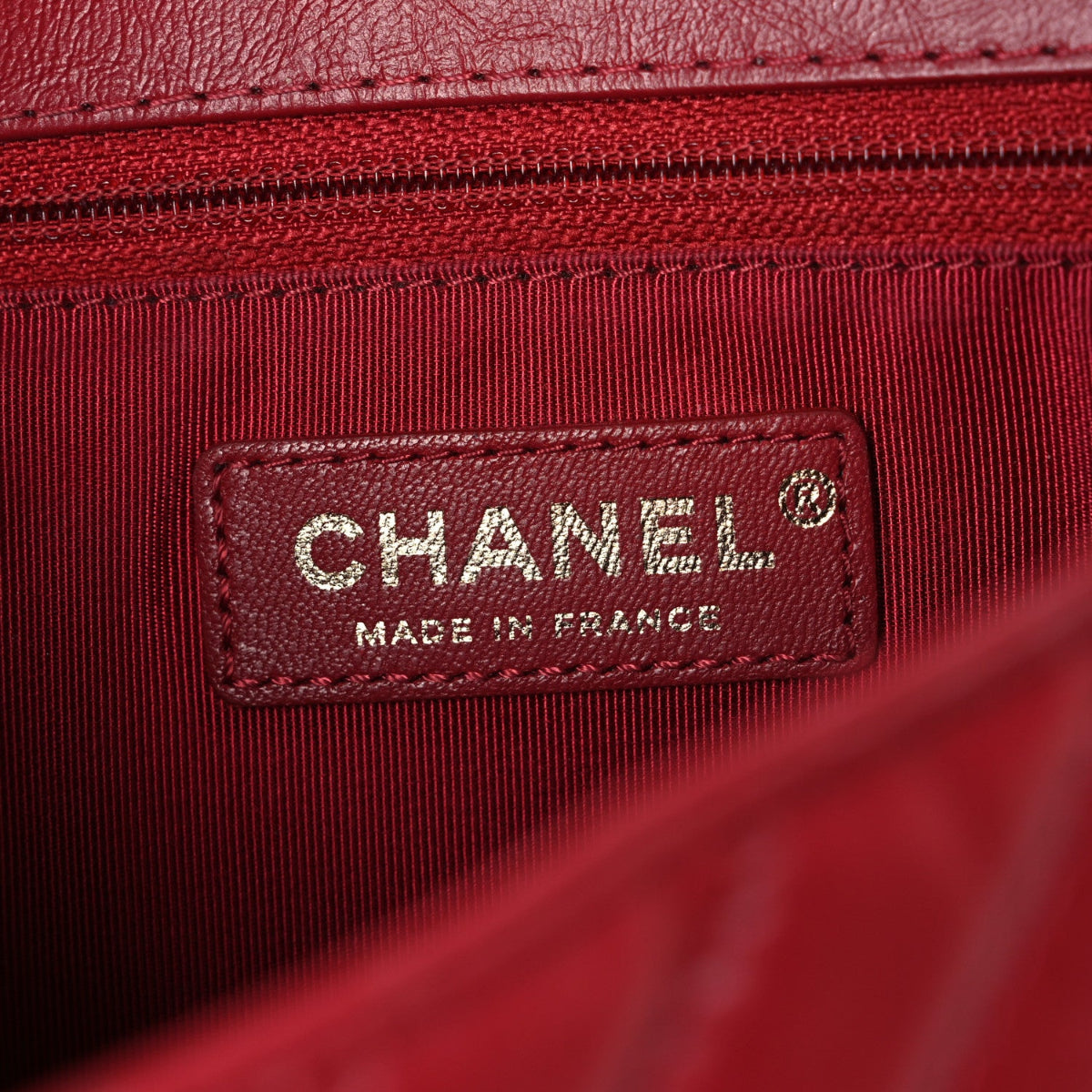 Calfskin Chevron Quilted Top Handle Flap Red