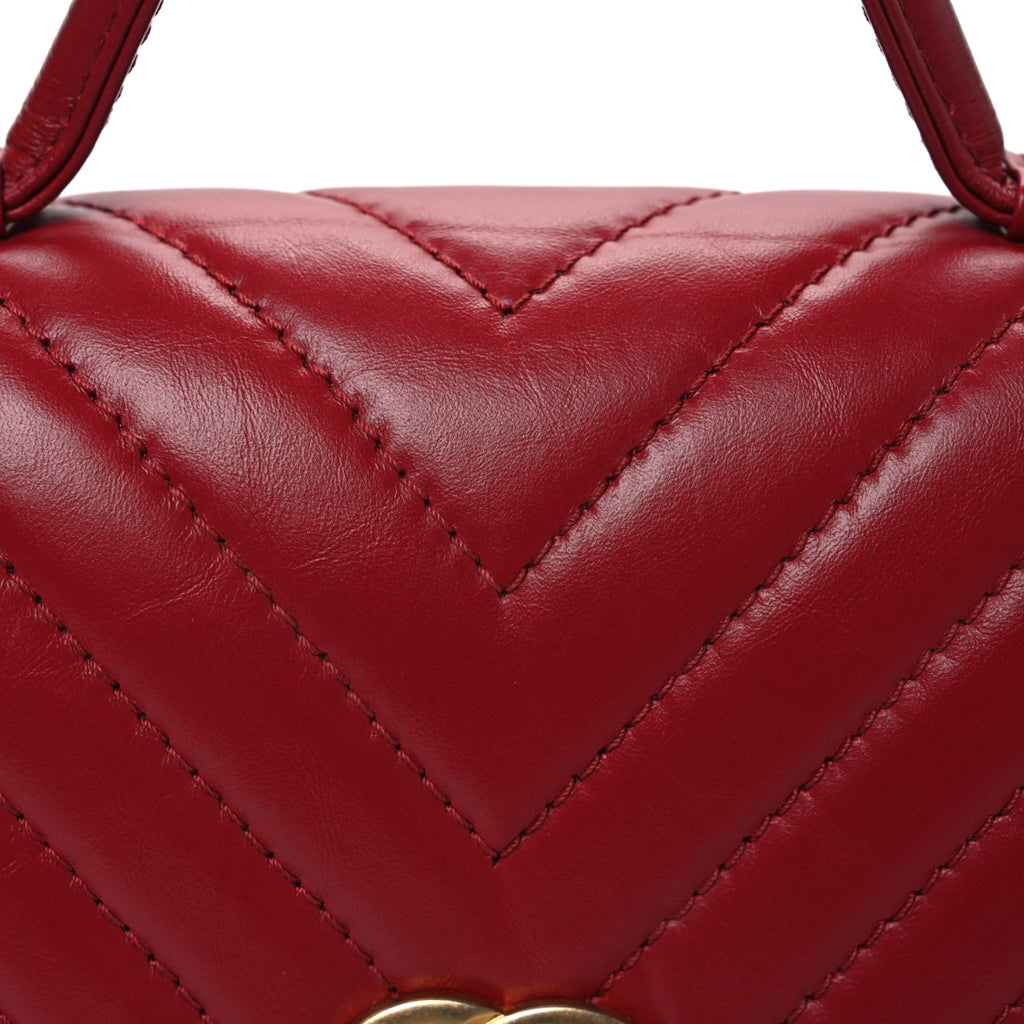 Calfskin Chevron Quilted Top Handle Flap Red