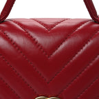 Calfskin Chevron Quilted Top Handle Flap Red