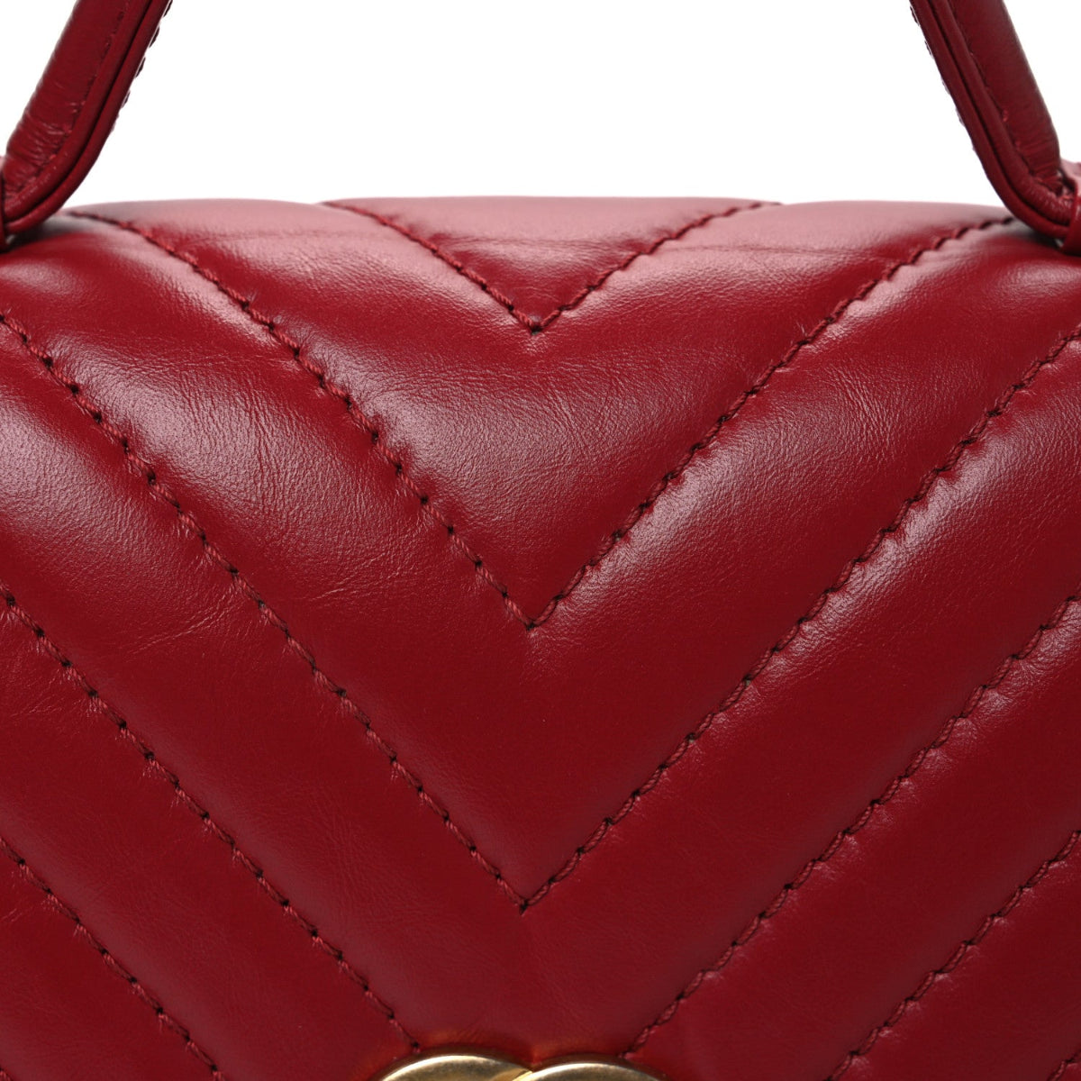 Calfskin Chevron Quilted Top Handle Flap Red