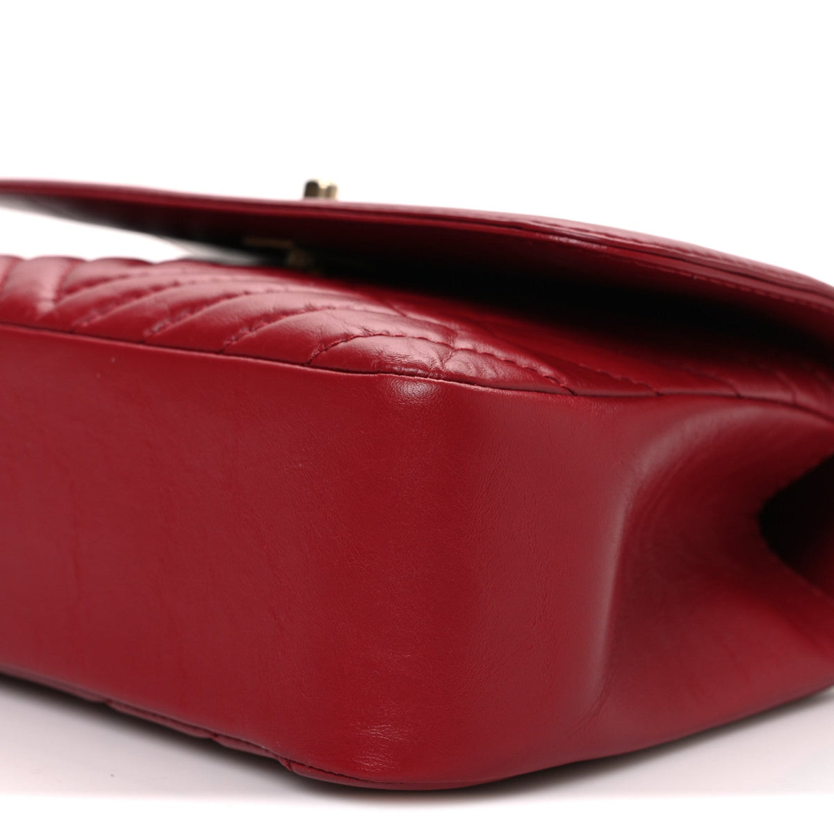 Calfskin Chevron Quilted Top Handle Flap Red