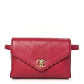 Calfskin Chevron Stitched Coco Waist Bag Red