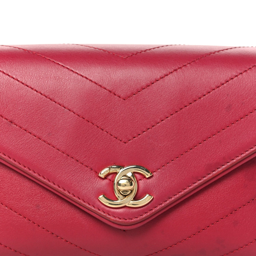 Calfskin Chevron Stitched Coco Waist Bag Red