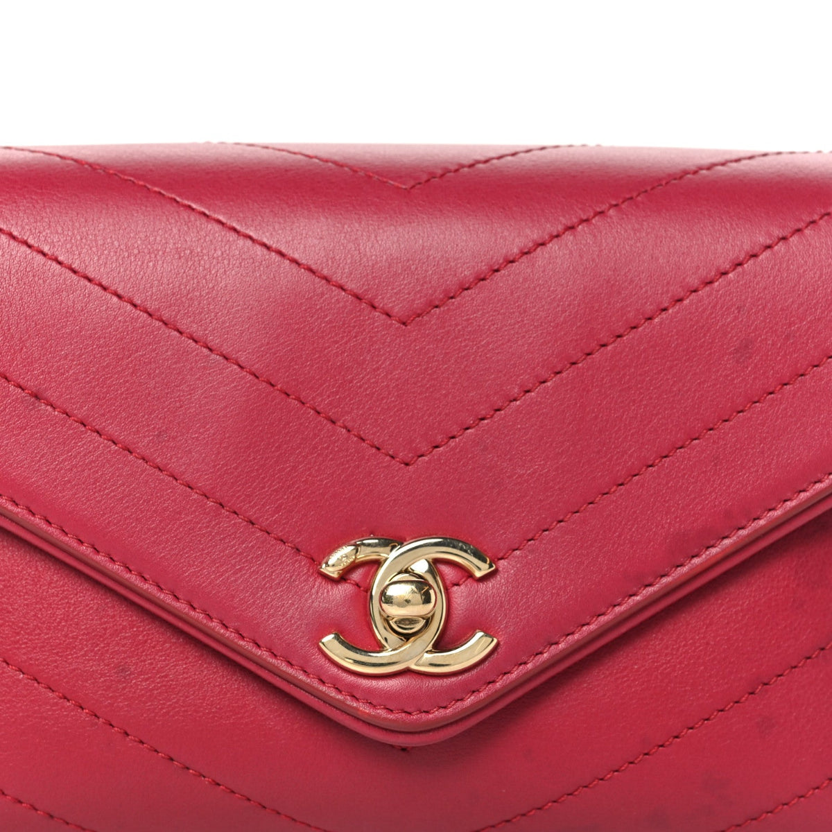 Calfskin Chevron Stitched Coco Waist Bag Red