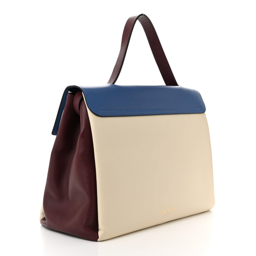 Calfskin Colorblock Mime Single Handle Bag Ruby Marine