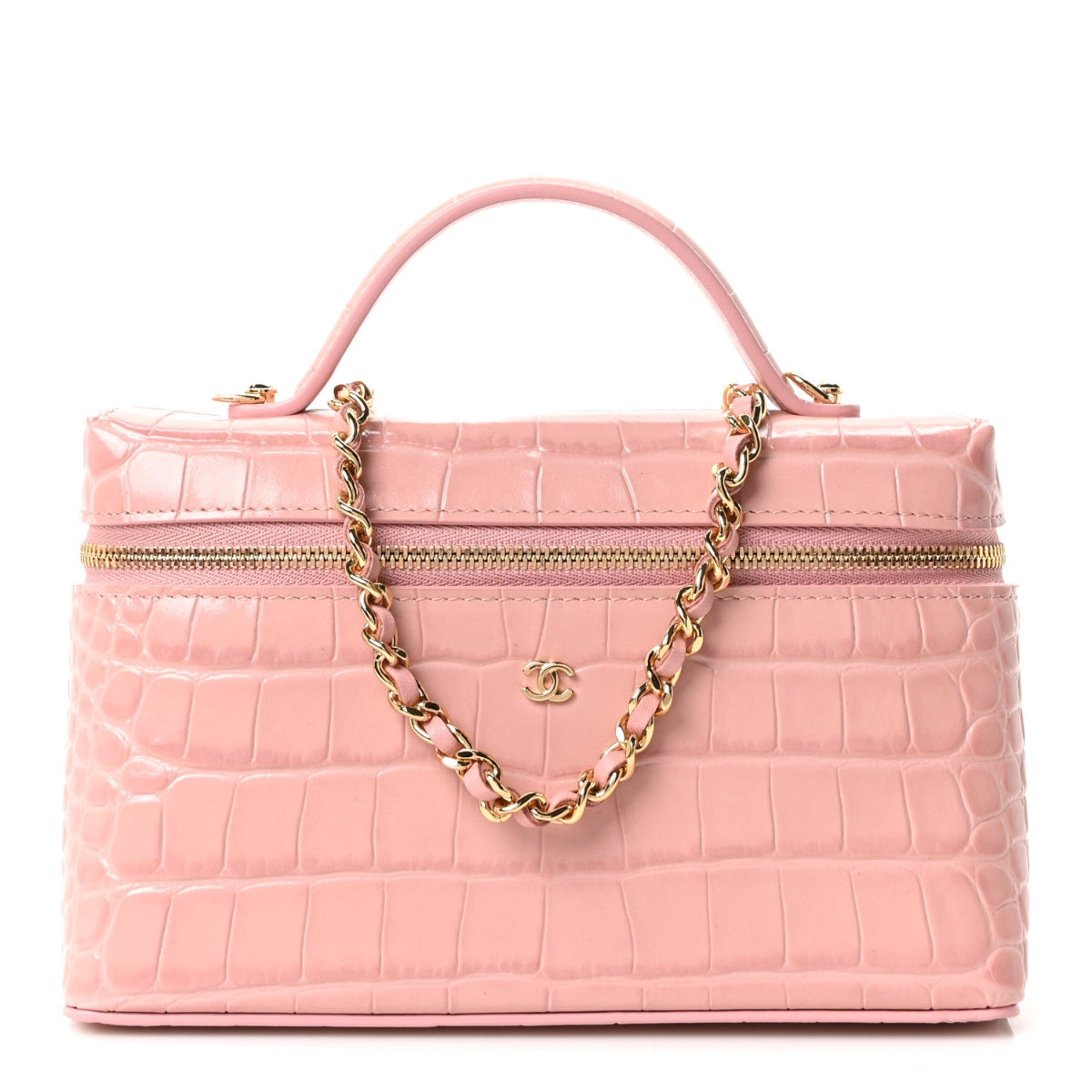 Calfskin Crocodile Embossed Crococo Exoticoco Vanity With Chain Light Pink