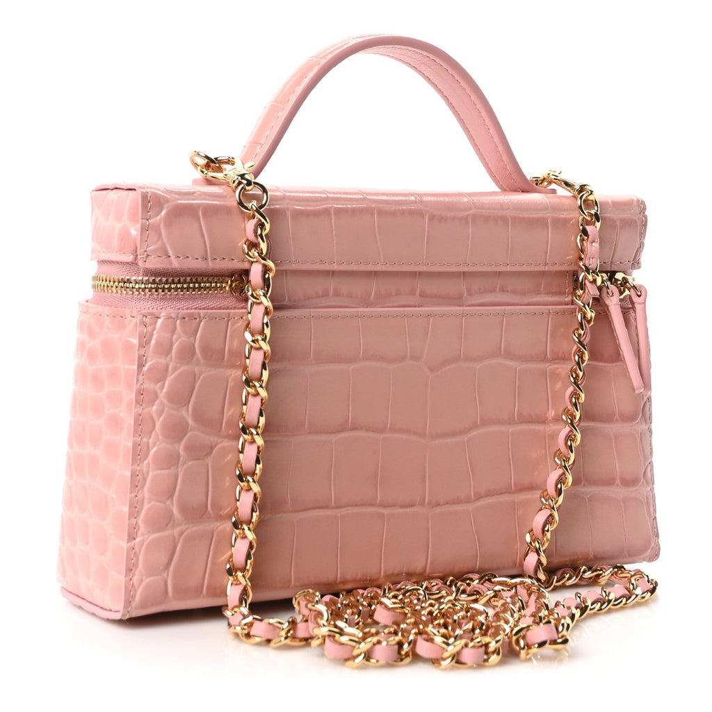 Calfskin Crocodile Embossed Crococo Exoticoco Vanity With Chain Light Pink