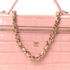 Calfskin Crocodile Embossed Crococo Exoticoco Vanity With Chain Light Pink